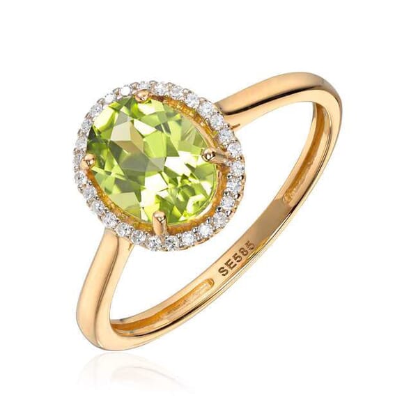 Diamantring i gult gull med 0,16ct WSI og peridot - 57561